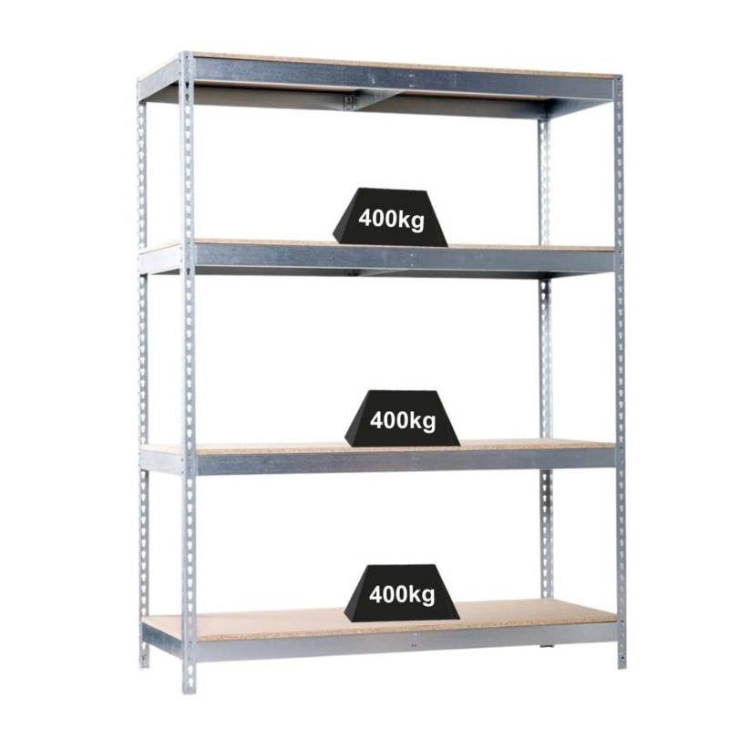 PROREGAL Schwerlastregal Wood Beast Four HxBxT 200 x 240 x 90 cm 4 Ebenen Fachlast 400 kg Verzinkt von PROREGAL