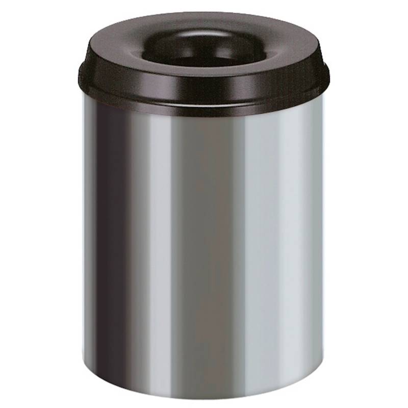 PROREGAL Selbstlöschender Papierkorb & Abfallsammler Aus Edelstahl 15 Liter HxØ 36 x 25,5 cm Silber& Kopfteil Schwarz von PROREGAL