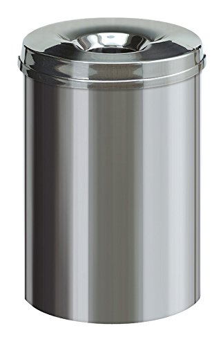 PROREGAL Selbstlöschender Papierkorb & Abfallsammler aus Edelstahl | 30 Liter, HxØ 47x33,5cm | Silber von PROREGAL