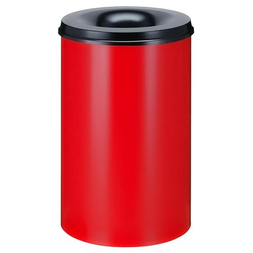 PROREGAL Selbstlöschender Papierkorb & Abfallsammler aus Metall | 110 Liter, HxØ 72x47cm | Rot, Kopfteil Schwarz von PROREGAL