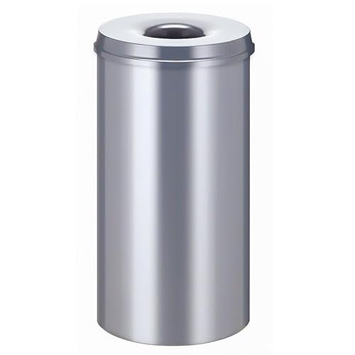 PROREGAL Selbstlöschender Papierkorb & Abfallsammler aus Metall | 50 Liter, HxØ 63x33,5cm | Silber von PROREGAL