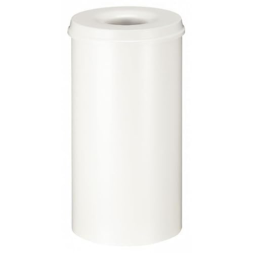 PROREGAL Selbstlöschender Papierkorb & Abfallsammler aus Metall | 50 Liter, HxØ 63x33,5cm | Weiß von PROREGAL