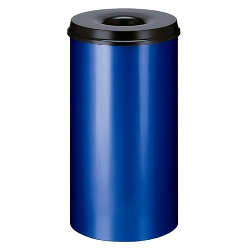 PROREGAL Selbstlöschender Papierkorb & Abfallsammler aus Metall | 50 Liter, HxØ 63x33,5cm | Blau, Kopfteil Schwarz von PROREGAL