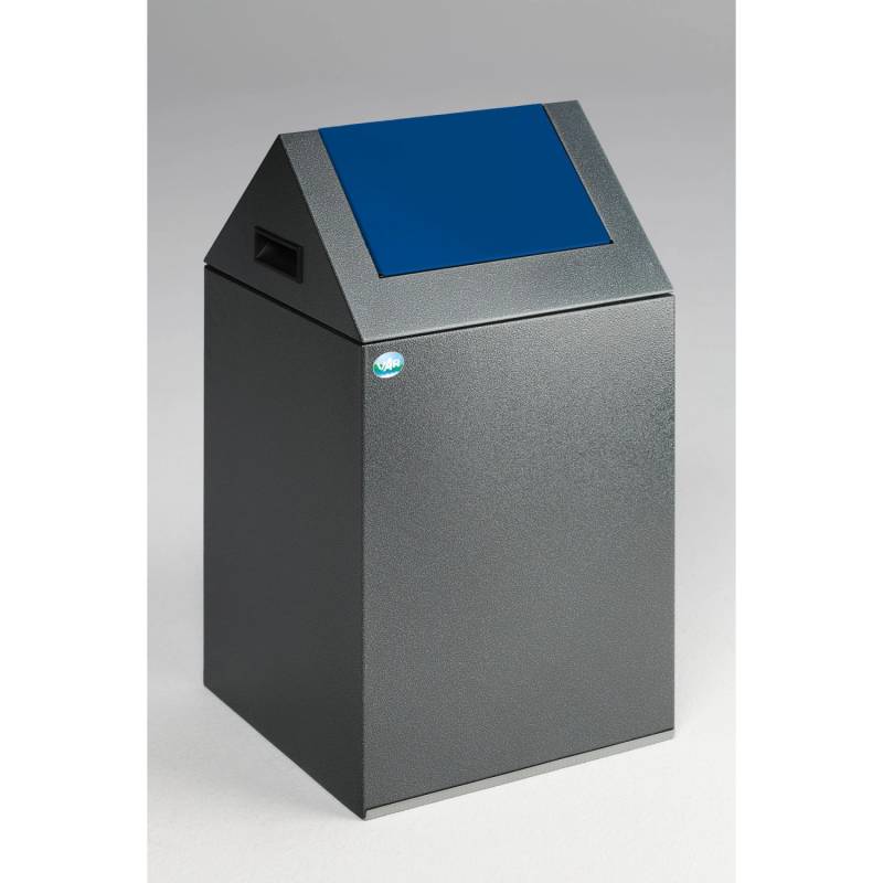PROREGAL Selbstlöschender Wertstoffsammler Spitz Mit Einwurfklappe 43 Liter HxBxT 60 x 32 x 32 cm Verzinkter Stahl Grau Blau von PROREGAL