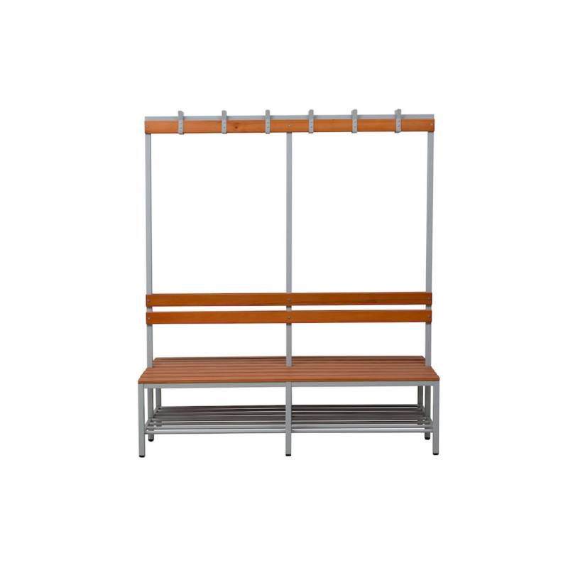 PROREGAL Sitzbank Seal Freistehend Grau/Buche Doppelseitig Rückenlehne Und Hakenleiste Mit Schuhrost HxBxT 40 x 200 x 80 cm Holz von PROREGAL