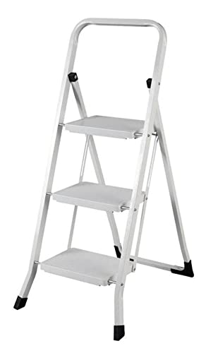 PROREGAL Small Giraffe Einseitige Metall-Klappleiter | 3 Stufen | HxBxT 104x46x75cm | Weiß |120kg Tragkraft | Leiter, Trittleiter, Stufenleiter, Haushaltsleiter von PROREGAL