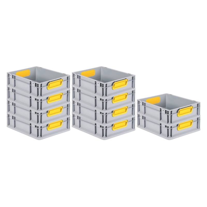 PROREGAL Spar Set 10x Eurobox Nextgen Color HxBxT 12 x 30 x 40 cm 11 Liter Griffe Gelb Geschlossen Glatter Boden Eurobehälter Transportbox von PROREGAL