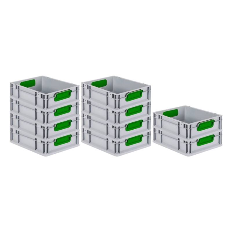 PROREGAL Spar Set 10x Eurobox Nextgen Color HxBxT 12 x 30 x 40 cm 11 Liter Griffe Grün Geschlossen Glatter Boden Eurobehälter Transportbox von PROREGAL