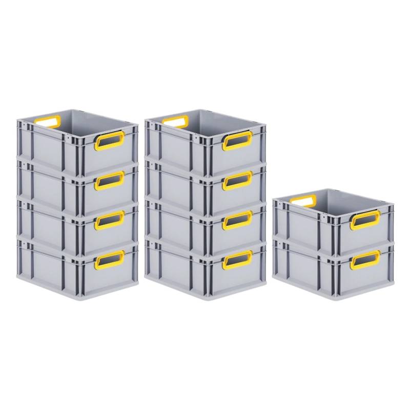 PROREGAL Spar Set 10x Eurobox Nextgen Color HxBxT 17 x 30 x 40 cm 16 Liter Griffe Gelb Offen Glatter Boden Eurobehälter Transportbox von PROREGAL