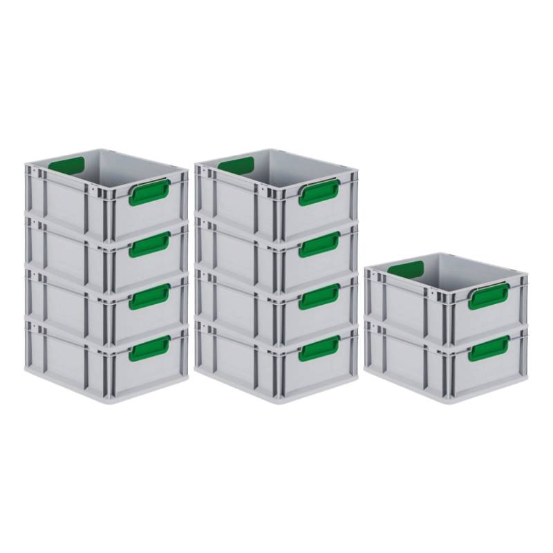 PROREGAL Spar Set 10x Eurobox Nextgen Color HxBxT 17 x 30 x 40 cm 16 Liter Griffe Grün Geschlossen Glatter Boden Eurobehälter Transportbox von PROREGAL