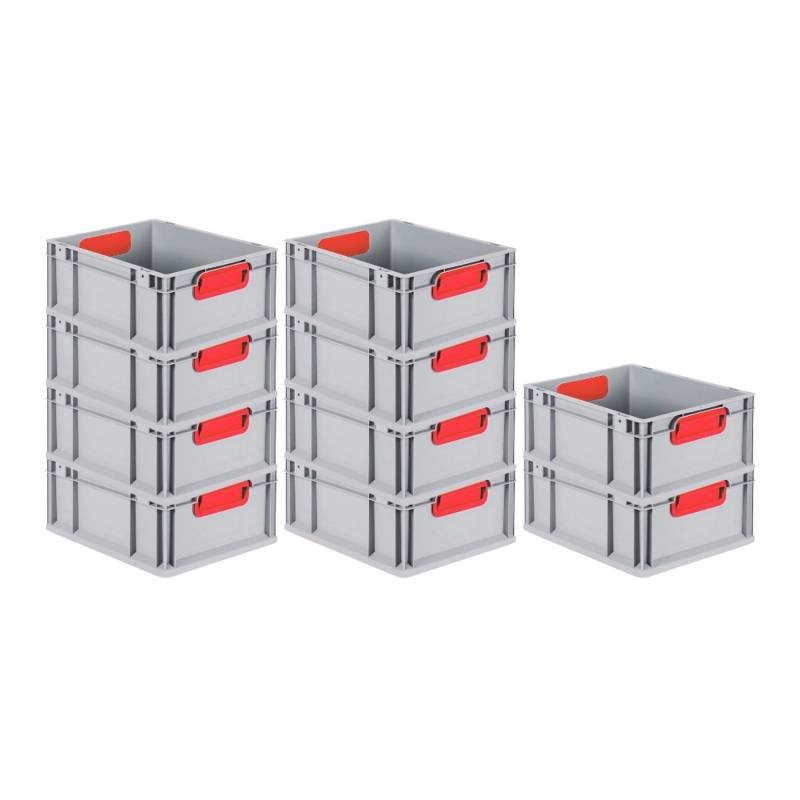 PROREGAL Spar Set 10x Eurobox Nextgen Color HxBxT 17 x 30 x 40 cm 16 Liter Griffe Rot Geschlossen Glatter Boden Eurobehälter Transportbox von PROREGAL