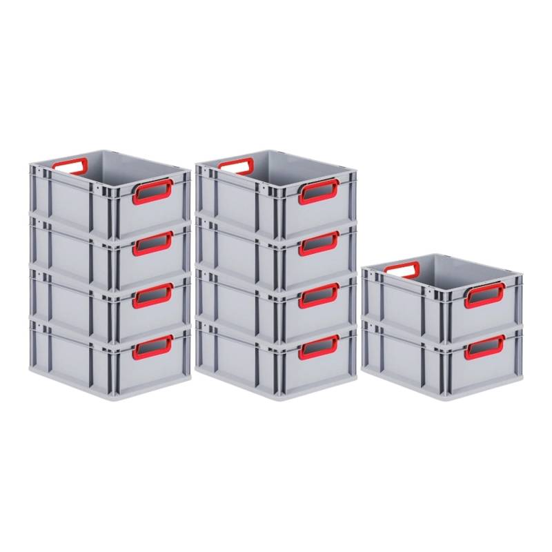 PROREGAL Spar Set 10x Eurobox Nextgen Color HxBxT 17 x 30 x 40 cm 16 Liter  Griffe Rot Offen Glatter Boden Eurobehälter Transportbox von PROREGAL