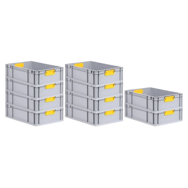 PROREGAL Spar Set 10x Eurobox Nextgen Color HxBxT 17 x 40 x 60 cm 34 Liter Griffe Gelb Geschlossen Glatter Boden Eurobehälter Transportbox von PROREGAL