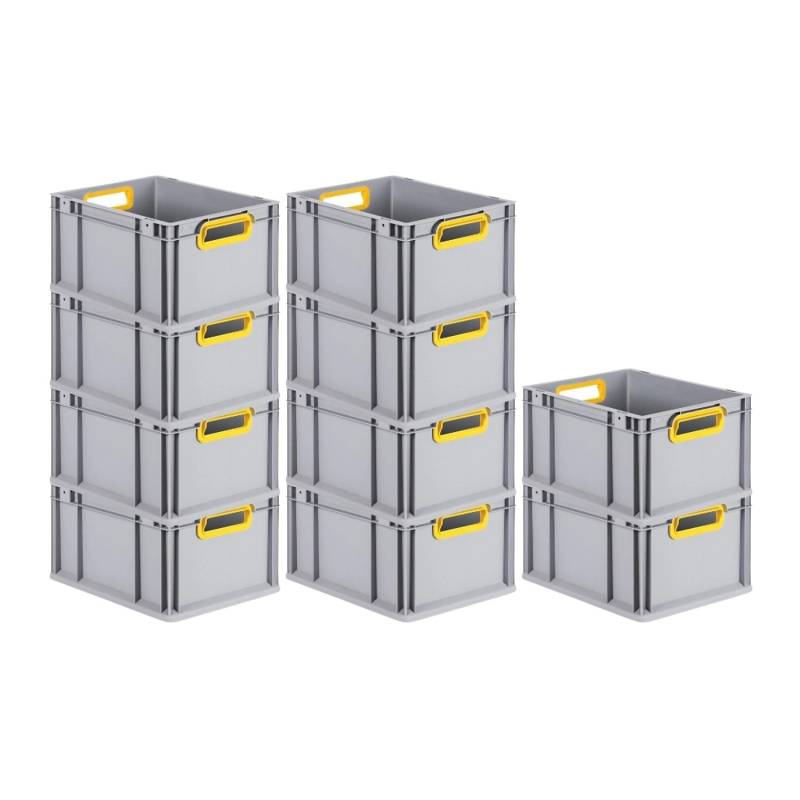 PROREGAL Spar Set 10x Eurobox Nextgen Color HxBxT 22 x 30 x 40 cm 20 Liter Griffe Gelb Offen Glatter Boden Eurobehälter Transportbox von PROREGAL