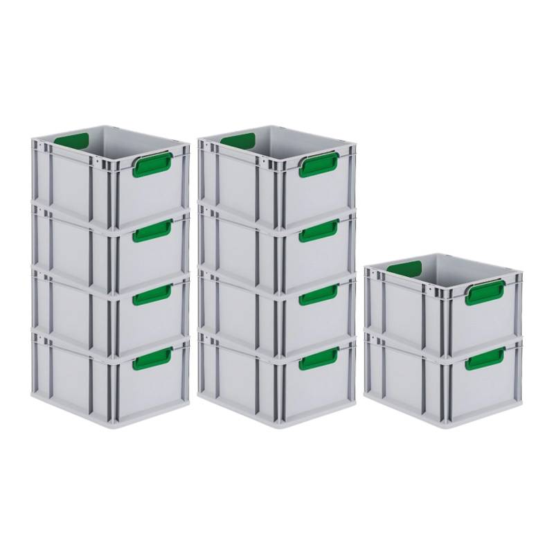 PROREGAL Spar Set 10x Eurobox Nextgen Color HxBxT 22 x 30 x 40 cm 20 Liter Griffe Grün Geschlossen Glatter Boden Eurobehälter Transportbox von PROREGAL