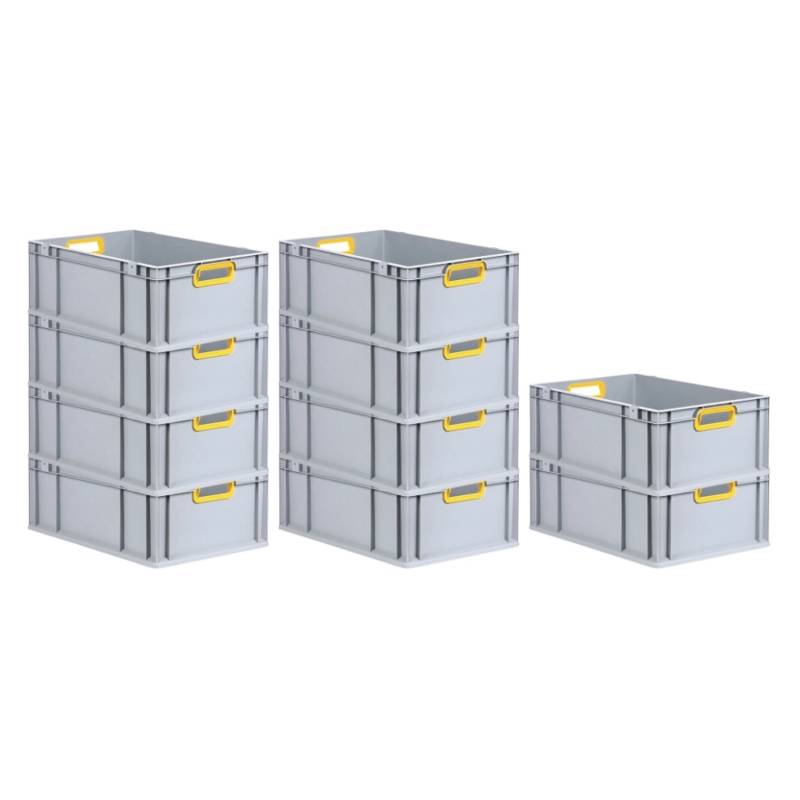 PROREGAL Spar Set 10x Eurobox Nextgen Color HxBxT 22 x 40 x 60 cm 44 Liter Griffe Gelb Offen Verstärkter Boden Eurobehälter Transportbox von PROREGAL