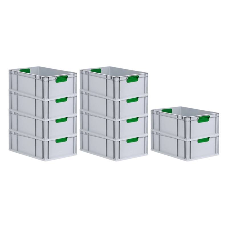 PROREGAL Spar Set 10x Eurobox Nextgen Color HxBxT 22 x 40 x 60 cm 44 Liter Griffe Grün Geschlossen Verstärkter Boden Eurobehälter Transportbox von PROREGAL