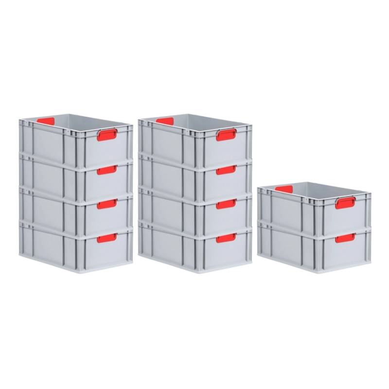 PROREGAL Spar Set 10x Eurobox Nextgen Color HxBxT 22 x 40 x 60 cm 44 Liter Griffe Rot Geschlossen Verstärkter Boden Eurobehälter Transportbox von PROREGAL