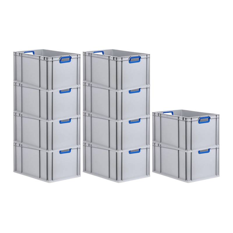 PROREGAL Spar Set 10x Eurobox Nextgen Color HxBxT 32 x 40 x 60 cm 65 Liter Griffe Blau Offen Verstärkter Boden Eurobehälter Transportbox von PROREGAL