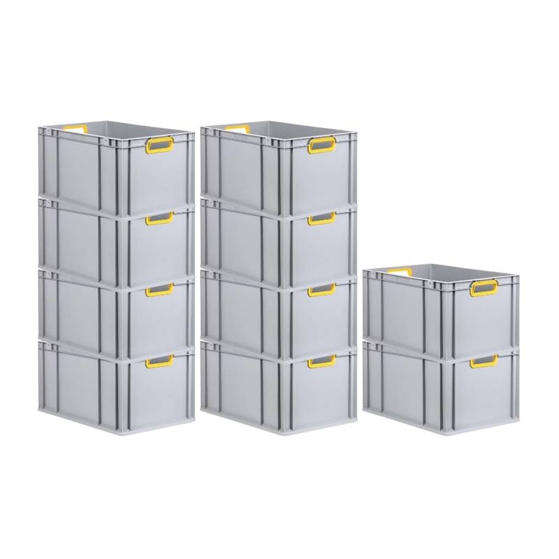 PROREGAL Spar Set 10x Eurobox Nextgen Color HxBxT 32 x 40 x 60 cm 65 Liter Griffe Gelb Offen Verstärkter Boden Eurobehälter Transportbox von PROREGAL