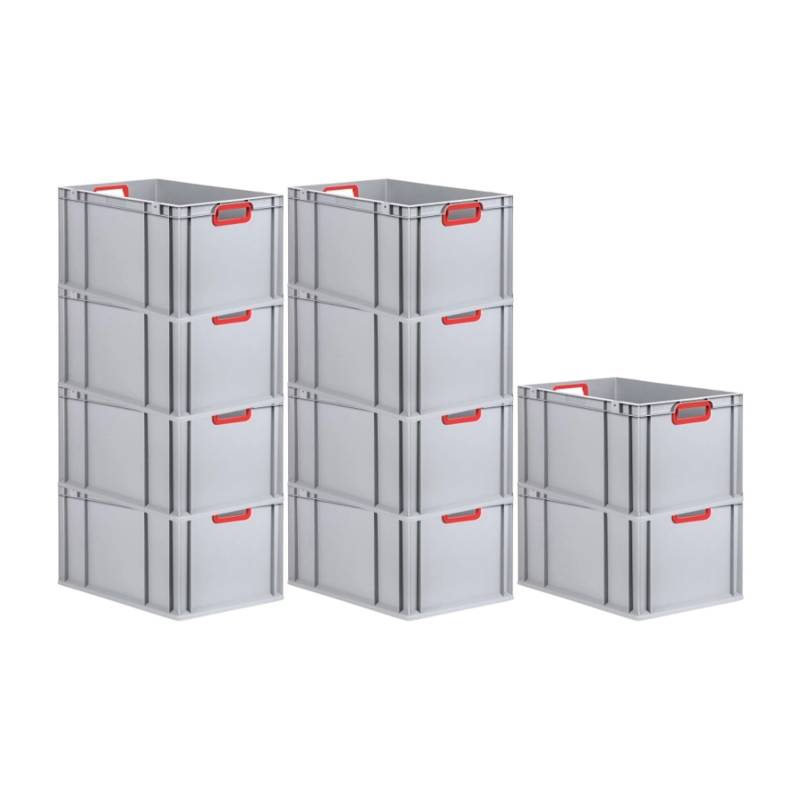 PROREGAL Spar Set 10x Eurobox Nextgen Color HxBxT 32 x 40 x 60 cm 65 Liter  Griffe Rot Offen Verstärkter Boden Eurobehälter Transportbox von PROREGAL