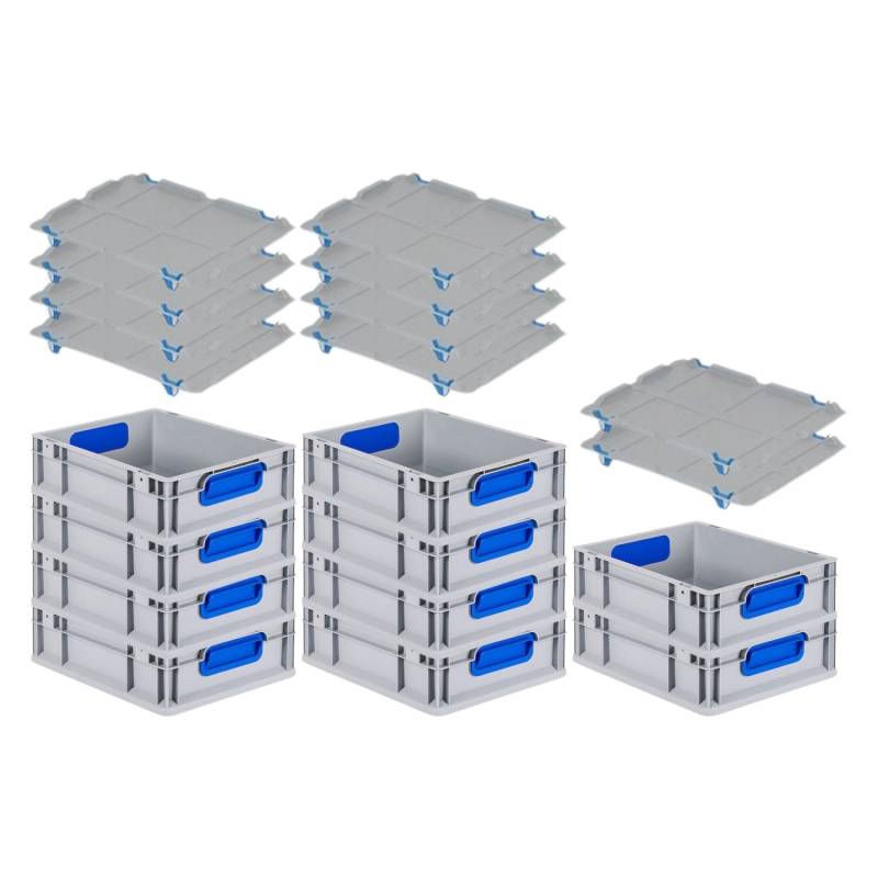 PROREGAL Spar Set 10x Eurobox Nextgen Color Mit Auflagedeckel & Schiebeschnappverschlüsse HxBxT 12 x 30 x 40 cm Griffe Blau Geschlossen Glatter Boden von PROREGAL