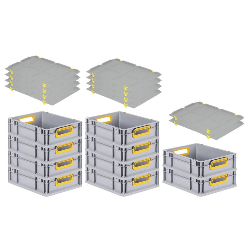 PROREGAL Spar Set 10x Eurobox Nextgen Color Mit Auflagedeckel & Schiebeschnappverschlüsse HxBxT 12 x 30 x 40 cm Griffe Gelb Offen Glatter Boden von PROREGAL