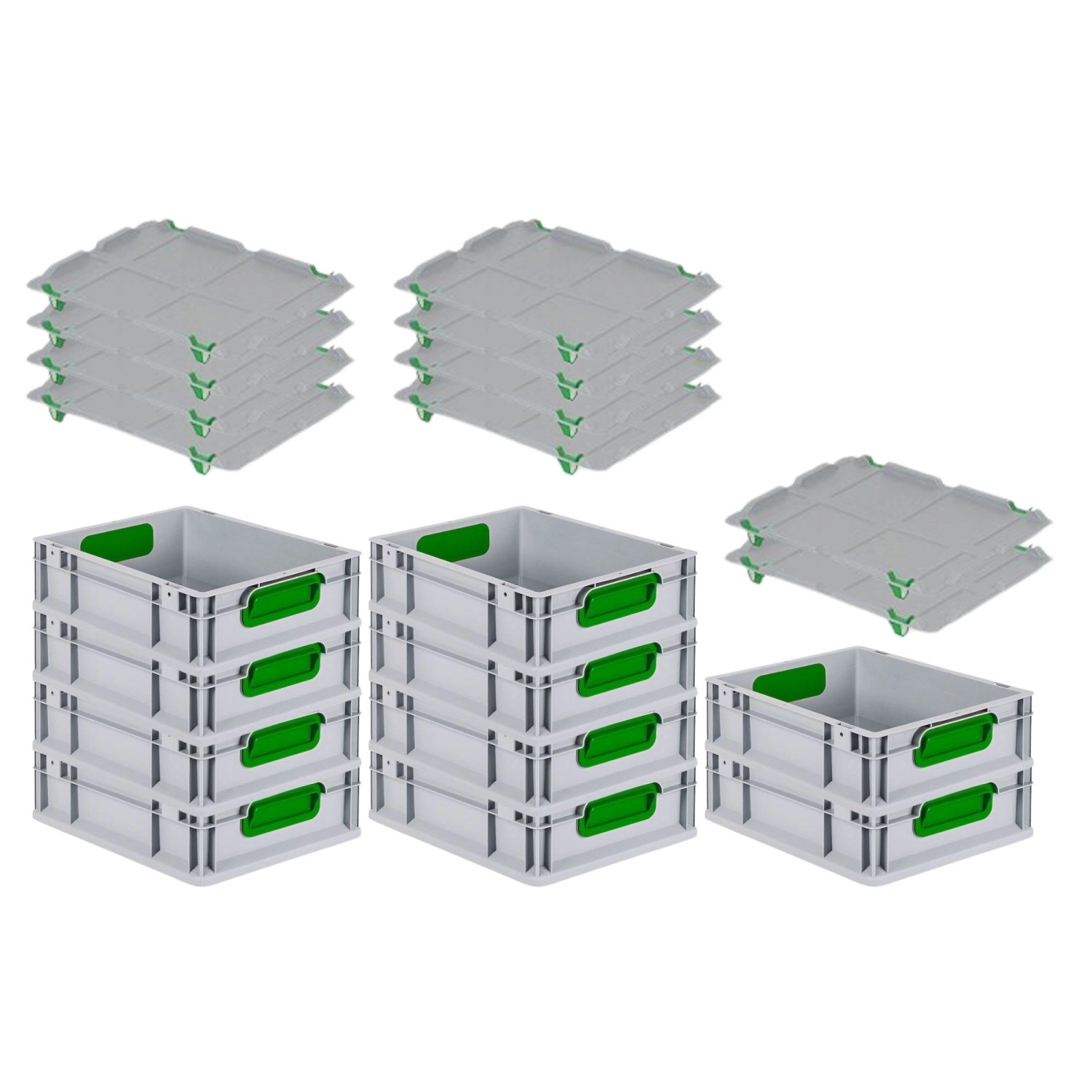 PROREGAL Spar Set 10x Eurobox Nextgen Color Mit Auflagedeckel & Schiebeschnappverschlüsse HxBxT 12 x 30 x 40 cm Griffe Grün Geschlossen Glatter Boden PROREGAL Spar Set 10x Eurobox Nextgen Color Mit Auflagedeckel & Schiebeschnappverschlüsse HxBxT 12 x 30 x 40 cm Griffe Grün Geschlossen Glatter Boden von PROREGAL