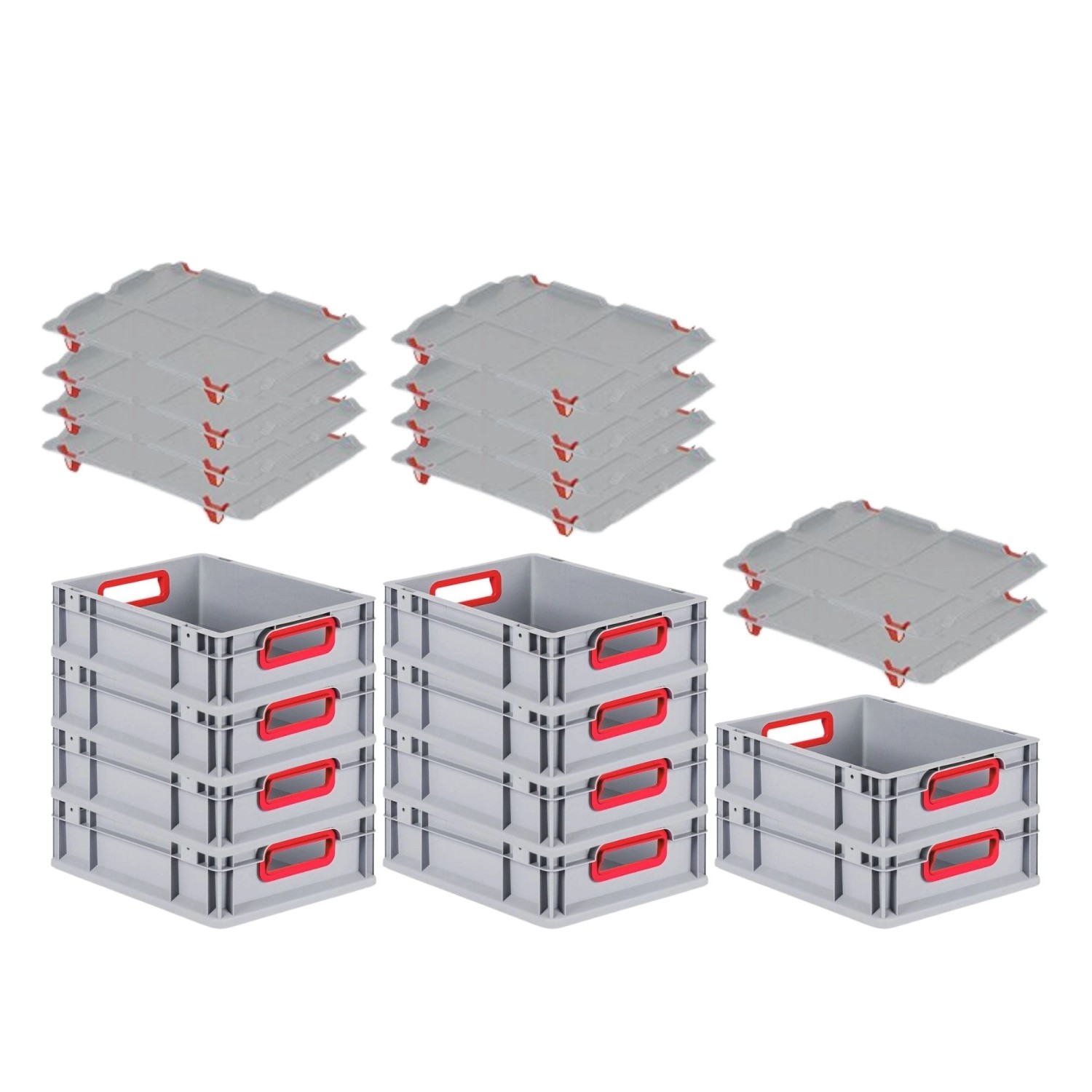 PROREGAL Spar Set 10x Eurobox Nextgen Color Mit Auflagedeckel & Schiebeschnappverschlüsse HxBxT 12 x 30 x 40 cm Griffe Rot Offen Glatter Boden von PROREGAL