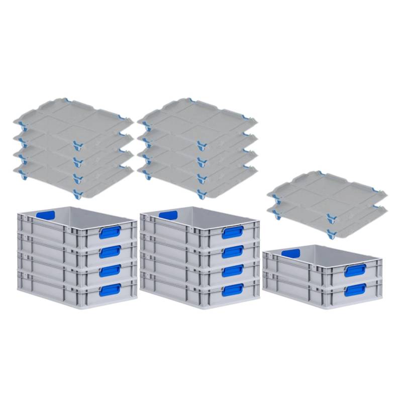 PROREGAL Spar Set 10x Eurobox Nextgen Color Mit Auflagedeckel & Schiebeschnappverschlüsse HxBxT 12 x 40 x 60 cm Griffe Blau Geschlossen Glatter Boden von PROREGAL