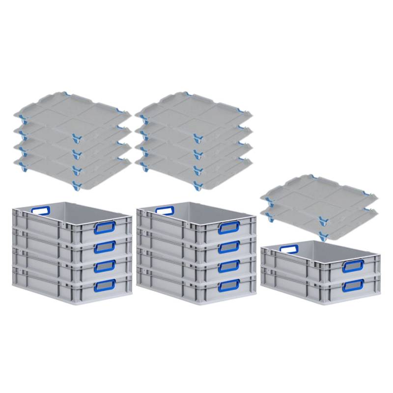 PROREGAL Spar Set 10x Eurobox Nextgen Color Mit Auflagedeckel & Schiebeschnappverschlüsse HxBxT 12 x 40 x 60 cm Griffe Blau Offen Glatter Boden von PROREGAL