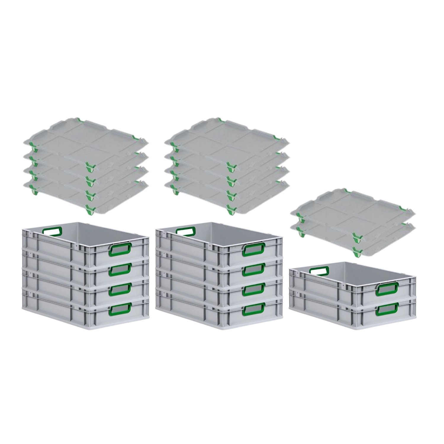 PROREGAL Spar Set 10x Eurobox Nextgen Color Mit Auflagedeckel & Schiebeschnappverschlüsse HxBxT 12 x 40 x 60 cm Griffe Grün Offen Glatter Boden PROREGAL Spar Set 10x Eurobox Nextgen Color Mit Auflagedeckel & Schiebeschnappverschlüsse HxBxT 12 x 40 x 60 cm Griffe Grün Offen Glatter Boden von PROREGAL