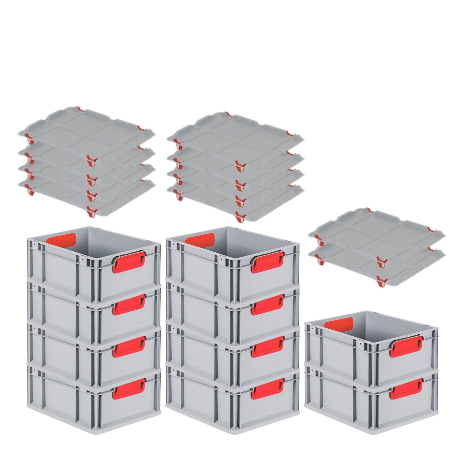 PROREGAL Spar Set 10x Eurobox Nextgen Color Mit Auflagedeckel & Schiebeschnappverschlüsse HxBxT 17 x 30 x 40 cm Griffe Rot Geschlossen Glatter Boden von PROREGAL