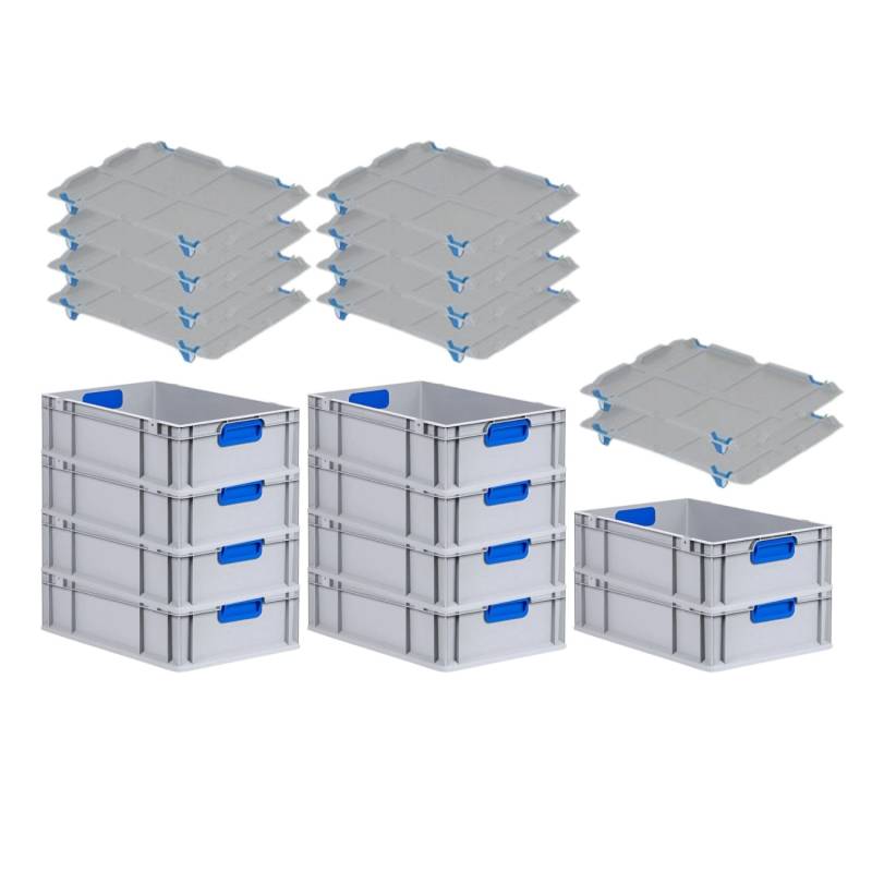 PROREGAL Spar Set 10x Eurobox Nextgen Color Mit Auflagedeckel & Schiebeschnappverschlüsse HxBxT 17 x 40 x 60 cm Griffe Blau Geschlossen Glatter Boden von PROREGAL