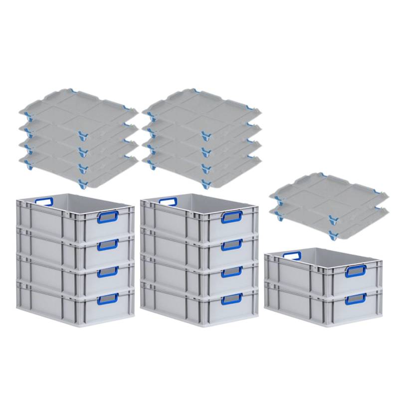 PROREGAL Spar Set 10x Eurobox Nextgen Color Mit Auflagedeckel & Schiebeschnappverschlüsse HxBxT 17 x 40 x 60 cm Griffe Blau Offen Glatter Boden von PROREGAL