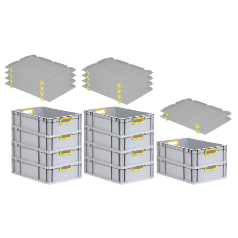 PROREGAL Spar Set 10x Eurobox Nextgen Color Mit Auflagedeckel & Schiebeschnappverschlüsse HxBxT 17 x 40 x 60 cm Griffe Gelb Offen Glatter Boden von PROREGAL
