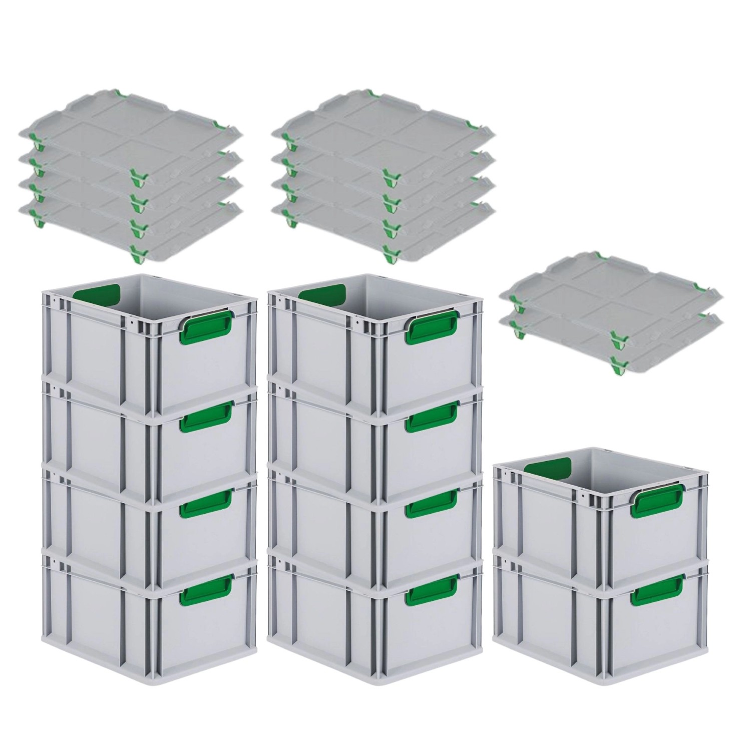 PROREGAL Spar Set 10x Eurobox Nextgen Color Mit Auflagedeckel & Schiebeschnappverschlüsse HxBxT 22 x 30 x 40 cm Griffe Grün Geschlossen Glatter Boden PROREGAL Spar Set 10x Eurobox Nextgen Color Mit Auflagedeckel & Schiebeschnappverschlüsse HxBxT 22 x 30 x 40 cm Griffe Grün Geschlossen Glatter Boden von PROREGAL