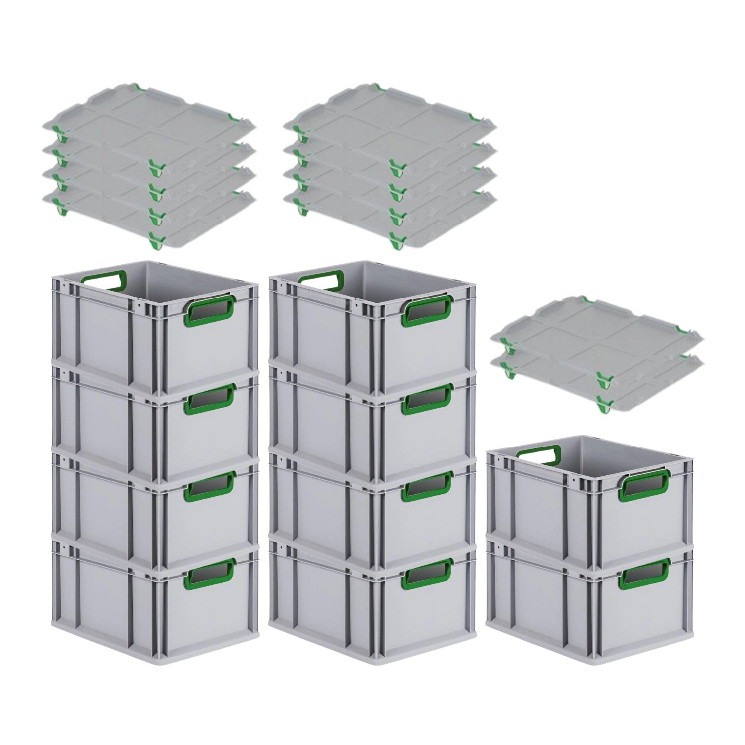 PROREGAL Spar Set 10x Eurobox Nextgen Color Mit Auflagedeckel & Schiebeschnappverschlüsse HxBxT 22 x 30 x 40 cm Griffe Grün Offen Glatter Boden PROREGAL Spar Set 10x Eurobox Nextgen Color Mit Auflagedeckel & Schiebeschnappverschlüsse HxBxT 22 x 30 x 40 cm Griffe Grün Offen Glatter Boden von PROREGAL