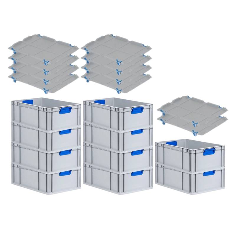 PROREGAL Spar Set 10x Eurobox Nextgen Color Mit Auflagedeckel & Schiebeschnappverschlüsse HxBxT 22 x 40 x 60 cm Griffe Blau Verstärkter Boden von PROREGAL