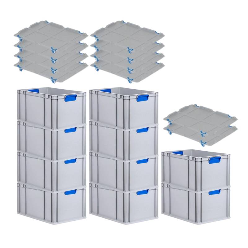 PROREGAL Spar Set 10x Eurobox Nextgen Color Mit Auflagedeckel & Schiebeschnappverschlüsse HxBxT 32 x 40 x 60 cm Griffe Blau Verstärkter Boden von PROREGAL