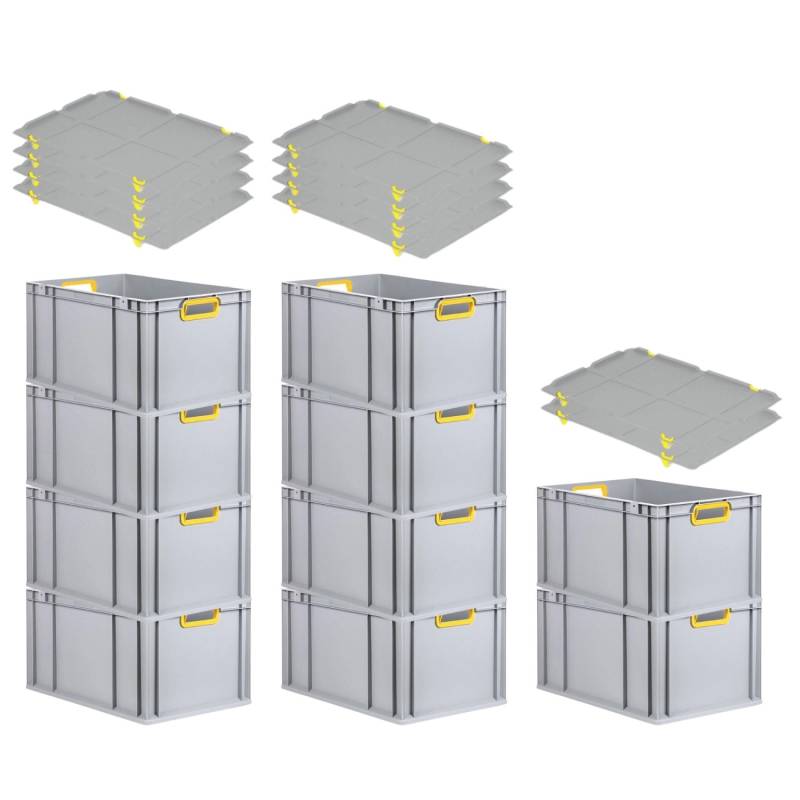 PROREGAL Spar Set 10x Eurobox Nextgen Color Mit Auflagedeckel & Schiebeschnappverschlüsse HxBxT 32 x 40 x 60 cm Griffe Gelb Offen Verstärkter Boden von PROREGAL