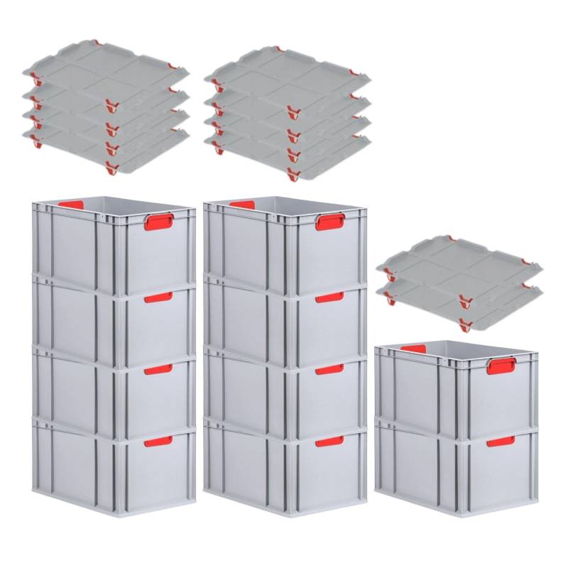PROREGAL Spar Set 10x Eurobox Nextgen Color Mit Auflagedeckel & Schiebeschnappverschlüsse HxBxT 32 x 40 x 60 cm Griffe Rot Verstärkter Boden von PROREGAL