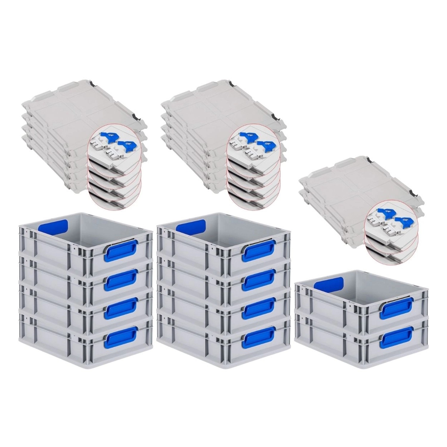 PROREGAL Spar Set 10x Eurobox Nextgen Color Mit Scharnierdeckel & Schiebeschnappverschlüsse HxBxT 12 x 30 x 40 cm Griffe Blau Glatter Boden von PROREGAL