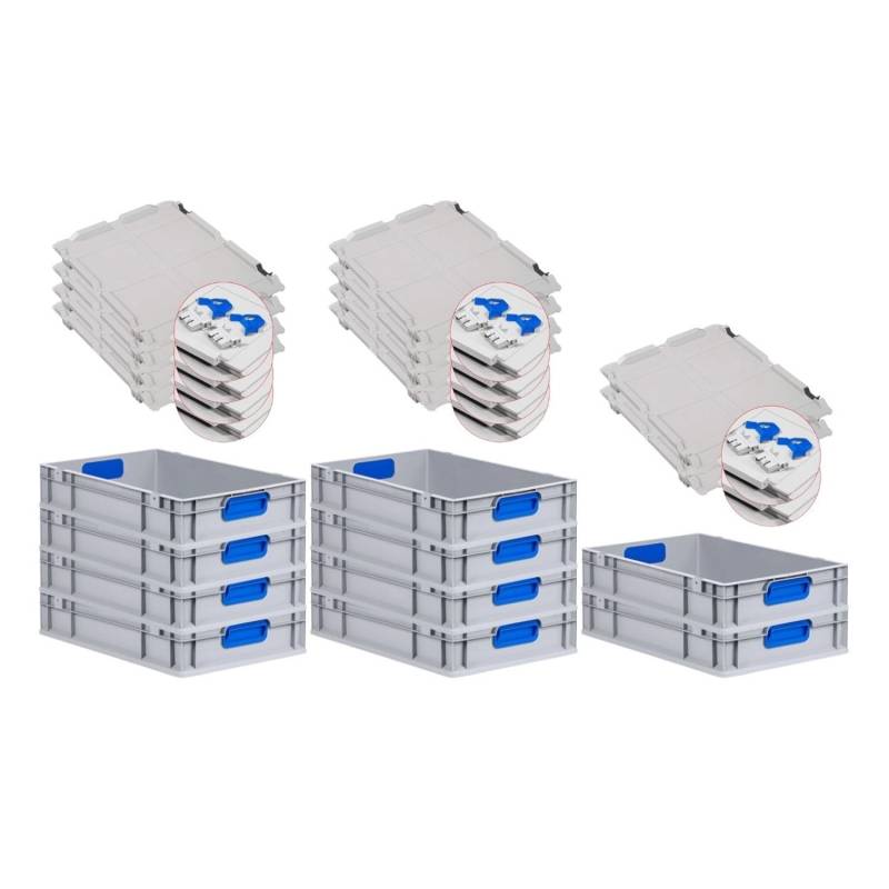 PROREGAL Spar Set 10x Eurobox Nextgen Color Mit Scharnierdeckel & Schiebeschnappverschlüsse HxBxT 12 x 40 x 60 cm Griffe Blau Glatter Boden von PROREGAL