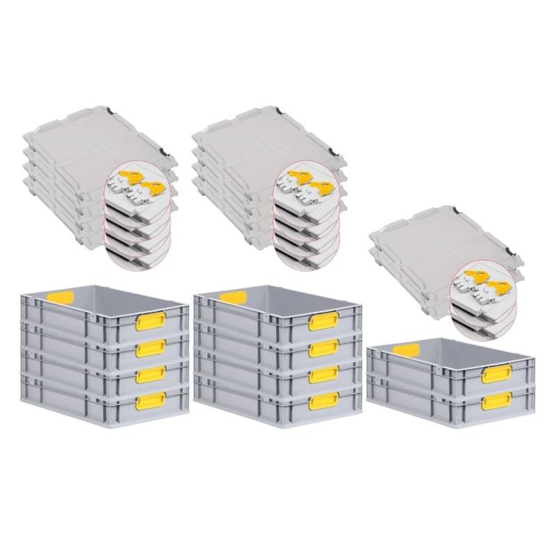 PROREGAL Spar Set 10x Eurobox Nextgen Color Mit Scharnierdeckel & Schiebeschnappverschlüsse HxBxT 12 x 40 x 60 cm Griffe Gelb Glatter Boden von PROREGAL
