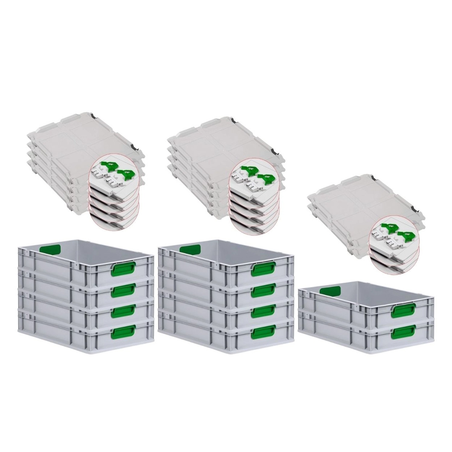 PROREGAL Spar Set 10x Eurobox Nextgen Color Mit Scharnierdeckel & Schiebeschnappverschlüsse HxBxT 12 x 40 x 60 cm Griffe Grün Glatter Boden PROREGAL Spar Set 10x Eurobox Nextgen Color Mit Scharnierdeckel & Schiebeschnappverschlüsse HxBxT 12 x 40 x 60 cm Griffe Grün Glatter Boden von PROREGAL