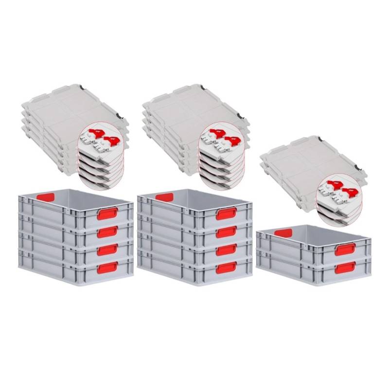 PROREGAL Spar Set 10x Eurobox Nextgen Color Mit Scharnierdeckel & Schiebeschnappverschlüsse HxBxT 12 x 40 x 60 cm Griffe Rot Geschlossen Glatter Boden von PROREGAL