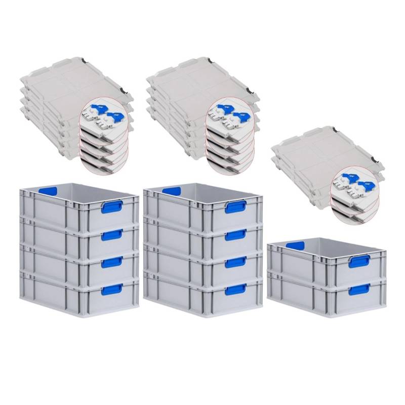 PROREGAL Spar Set 10x Eurobox Nextgen Color Mit Scharnierdeckel & Schiebeschnappverschlüsse HxBxT 17 x 40 x 60 cm Griffe Blau Glatter Boden von PROREGAL