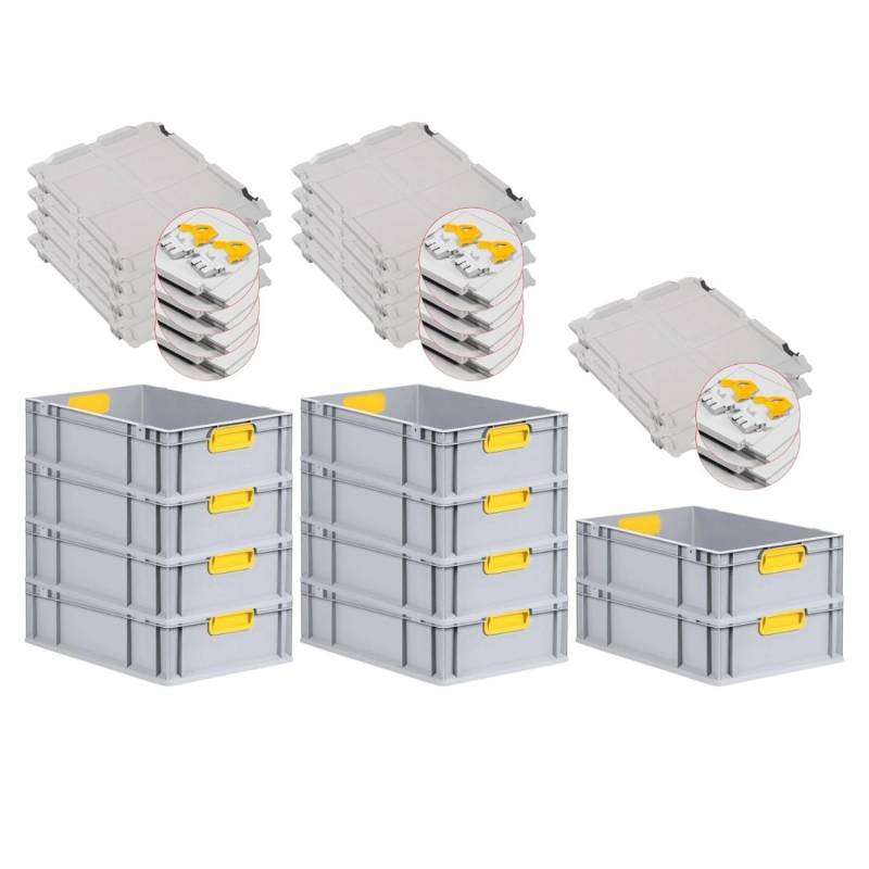 PROREGAL Spar Set 10x Eurobox Nextgen Color Mit Scharnierdeckel & Schiebeschnappverschlüsse HxBxT 17 x 40 x 60 cm Griffe Gelb Glatter Boden von PROREGAL