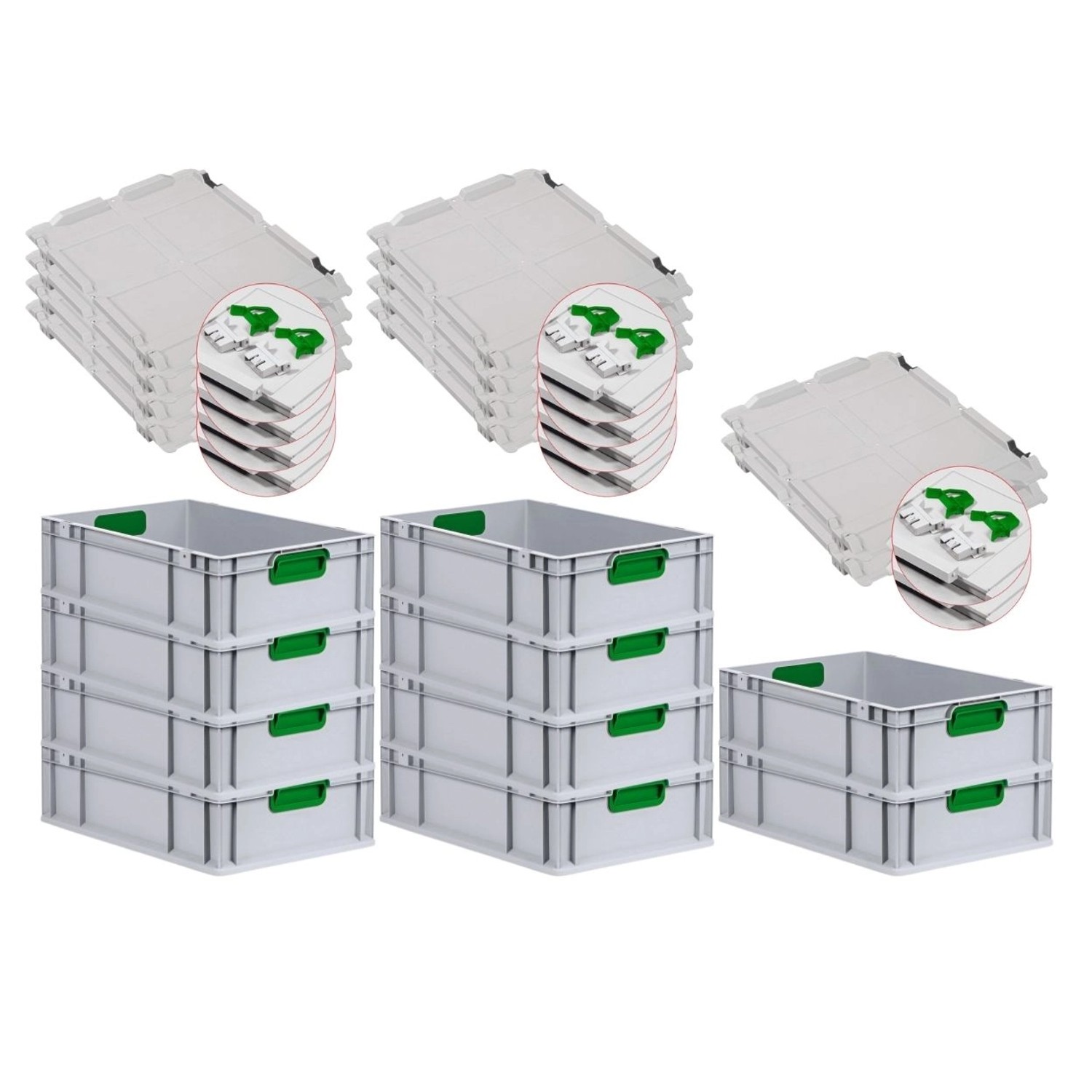 PROREGAL Spar Set 10x Eurobox Nextgen Color Mit Scharnierdeckel & Schiebeschnappverschlüsse HxBxT 17 x 40 x 60 cm Griffe Grün Glatter Boden PROREGAL Spar Set 10x Eurobox Nextgen Color Mit Scharnierdeckel & Schiebeschnappverschlüsse HxBxT 17 x 40 x 60 cm Griffe Grün Glatter Boden von PROREGAL